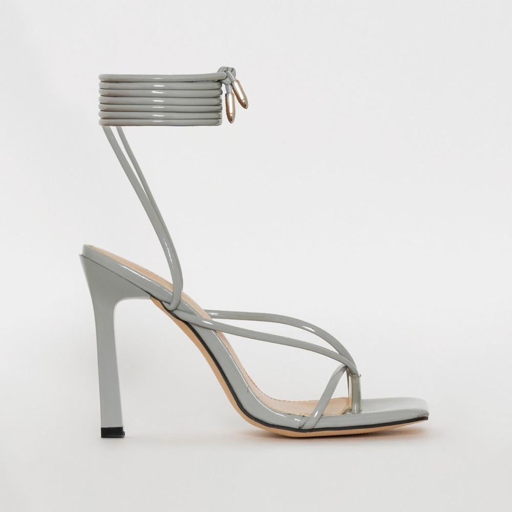 SIMMI | Kimani Grey Patent Print Lace-Up Heels